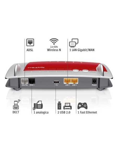 AVM FRITZ!Box 7330 router wireless Gigabit Ethernet Banda singola (2.4 GHz) Rosso, Argento