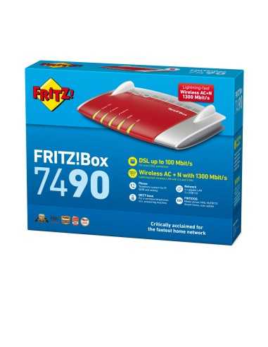 FRITZ!Box 7490 International router wireless Gigabit Ethernet Dual-band (2.4 GHz 5 GHz) 4G Rosso, Argento