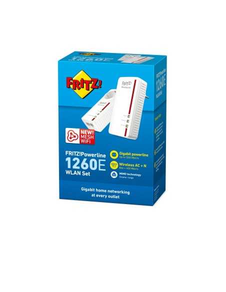 FRITZ!Powerline Powerline 1260E WLAN Set 1200 Mbit s Collegamento ethernet LAN Wi-Fi Bianco 2 pz FRITZ!Powerline Powerline 1260E WLAN Set 1200 Mbit s Collegamento ethernet LAN Wi-Fi Bianco 2 pz