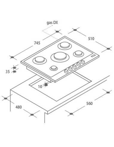 Candy CPG 75 SQ GX Acciaio inossidabile Da incasso 75 cm Gas 5 Fornello(i)