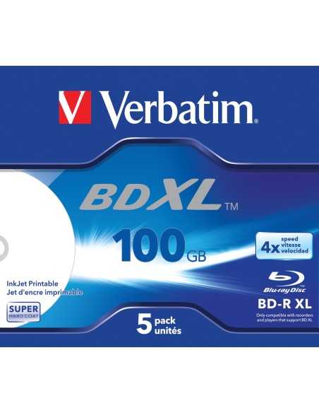 Verbatim BD-R XL 100GB* 4x Ampia area stampabile a getto d'inchiostro, 5 pezzi in Jewel case