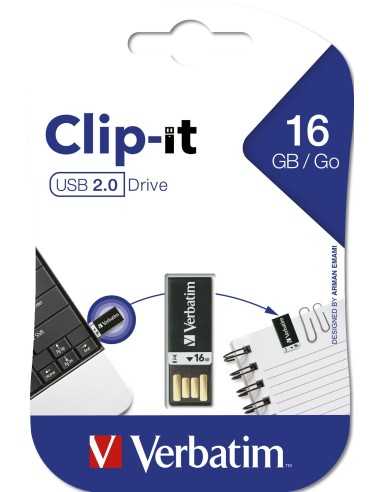 Verbatim Clip-it unità flash USB 16 GB USB tipo A 2.0 Nero