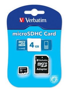 Verbatim Micro SDHC 4GB - Class 4 with adapter MicroSDHC 2