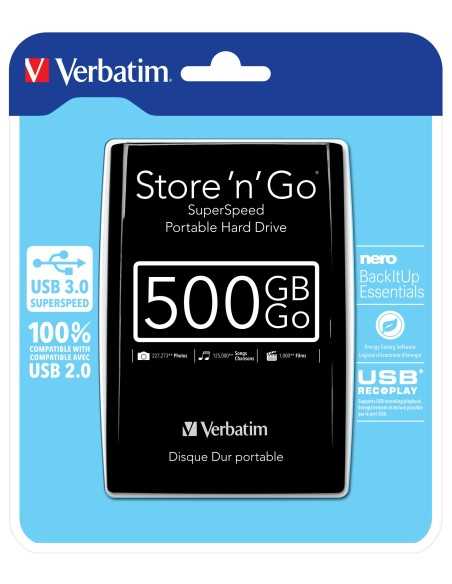Verbatim Disco rigido portatile Store 'n' Go USB 3.0 500GB Nero
