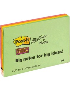 3M Post-it 149 x 98mm (4 x 45) etichetta autoadesiva Verde, Arancione, Rosa, Giallo 4 pz