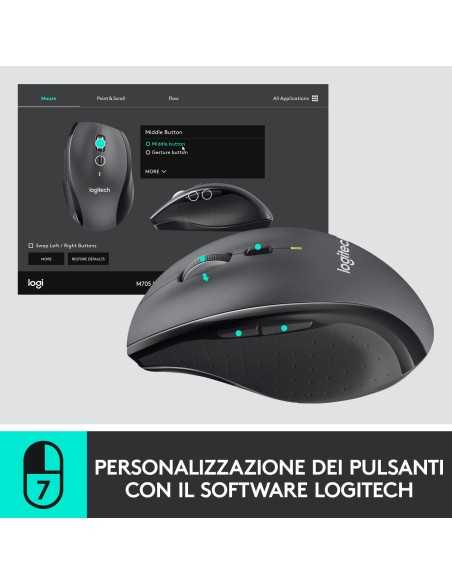 Logitech M705 Marathon Mouse Wireless, Ricevitore USB Unifying 2,4 GHz, 1000 DPI, 5 Pulsanti Programmabili, Durata Batteria di