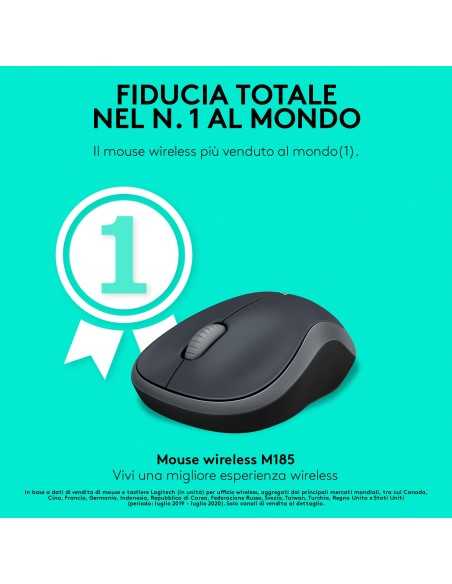 Logitech M185 Mouse Wireless, 2,4 GHz con Mini Ricevitore USB, Durata Batteria di 12 Mesi, Tracciamento Ottico 1000 DPI,
