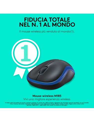 Logitech M185 Mouse Wireless, 2,4 GHz con Mini Ricevitore USB, Durata Batteria di 12 Mesi, Tracciamento Ottico 1000 DPI,