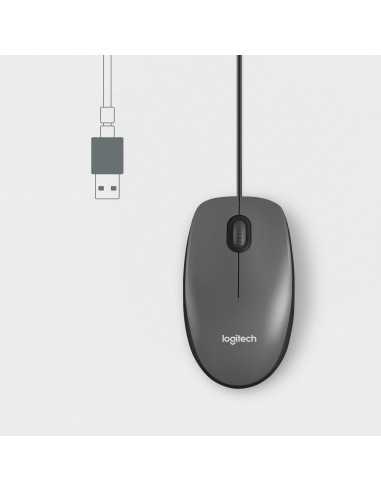 Logitech M100 Mouse USB con Cavo, 3 Pulsanti, Tracciamento Ottico 1000 DPI, Ambidestro, Compatibile con PC, Mac, Laptop