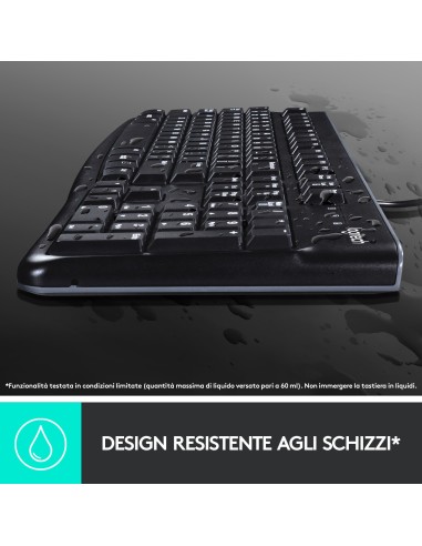Logitech K120 Tastiera con Cavo per Windows, USB Plug-and-Play, Dimensioni Standard, Resistente agli Schizzi, Barra Spaziatrice
