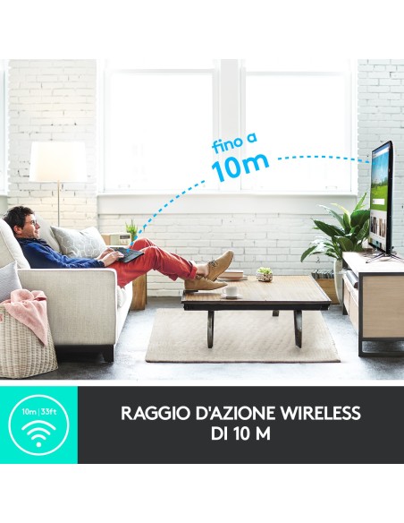 Logitech K400 Plus Tastiera Wireless Touch TV, Facili Controlli Multimediali e Touchpad Integrato, Tastiera HTPC per TV