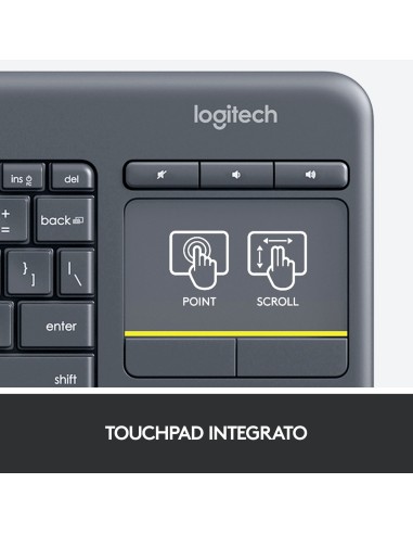 Logitech K400 Plus Tastiera Wireless Touch TV, Facili Controlli Multimediali e Touchpad Integrato, Tastiera HTPC per TV