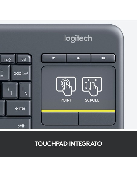 Logitech K400 Plus Tastiera Wireless Touch TV, Facili Controlli Multimediali e Touchpad Integrato, Tastiera HTPC per TV