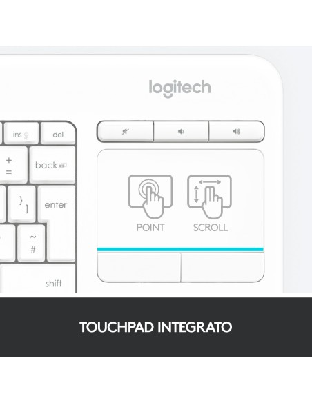 Logitech K400 Plus Tastiera Wireless Touch TV, Facili Controlli Multimediali e Touchpad Integrato, Tastiera HTPC per TV