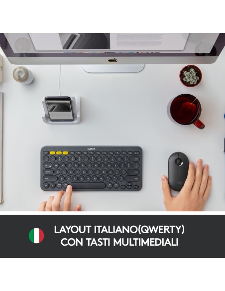 Logitech K380 Multi-Device Tastiera Bluetooth Wireless, Design Easy-Switch, Sottile, Portatile, 2 Anni di Batteria, Funziona