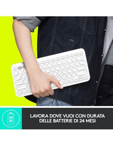 Logitech K380 Multi-Device Tastiera Bluetooth Wireless, Design Easy-Switch, Sottile, Portatile, 2 Anni di Batteria, Funziona