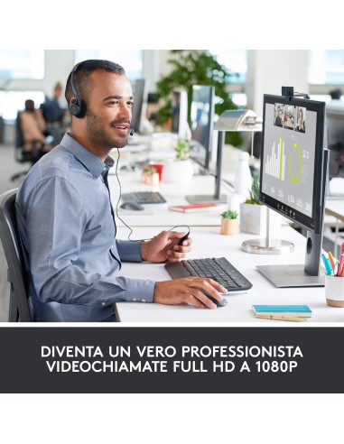 Logitech C920 HD Pro Webcam, Videochiamata Full HD 1080p 30fps, Audio Stereo ‎Chiaro, ‎Correzione Luce HD, Funziona con Skype,