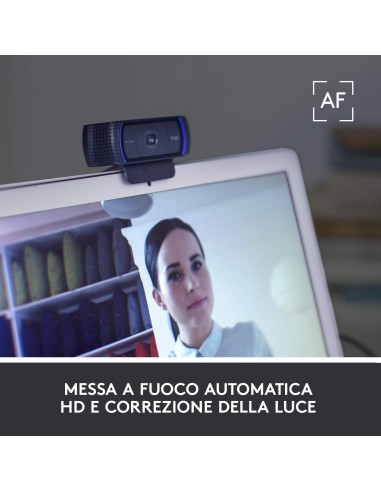Logitech C920 HD Pro Webcam, Videochiamata Full HD 1080p 30fps, Audio Stereo ‎Chiaro, ‎Correzione Luce HD, Funziona con Skype,