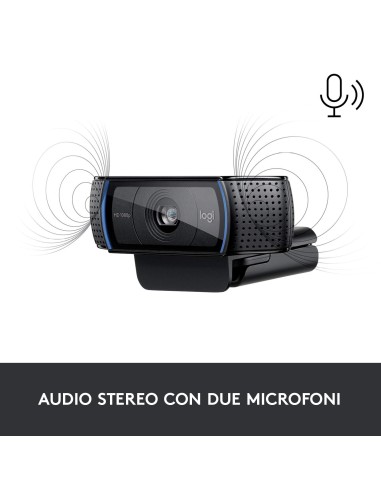 Logitech C920 HD Pro Webcam, Videochiamata Full HD 1080p 30fps, Audio Stereo ‎Chiaro, ‎Correzione Luce HD, Funziona con Skype,