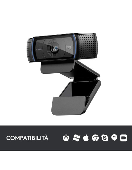 Logitech C920 HD Pro Webcam, Videochiamata Full HD 1080p 30fps, Audio Stereo ‎Chiaro, ‎Correzione Luce HD, Funziona con Skype,