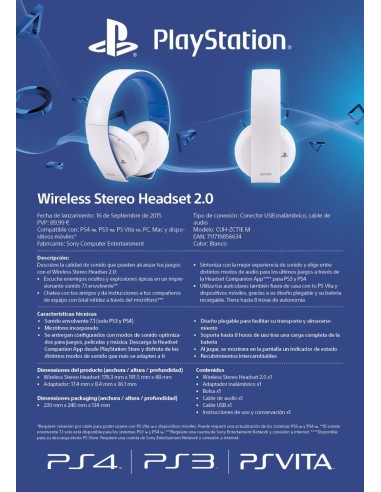 Sony 9856634 cuffia e auricolare Con cavo e senza cavo A Padiglione Giocare Bianco