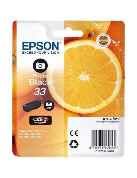Epson Oranges 33 PHBK cartuccia d'inchiostro 1 pz Originale Resa standard Nero per foto