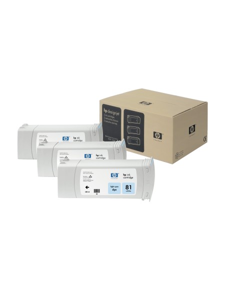 HP 81 3-pack 680-ml Light Cyan DesignJet Dye Ink Cartridges cartuccia d'inchiostro 3 pz Originale Ciano chiaro