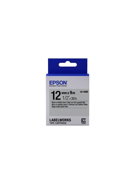 Epson Nastro fondo Opaco Argento per testo Nero 12 9 LK-4SBE
