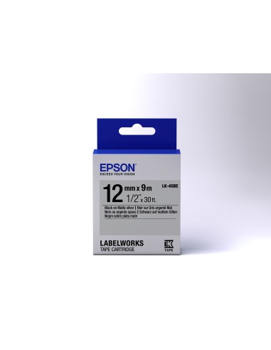 Epson Nastro fondo Opaco Argento per testo Nero 12 9 LK-4SBE