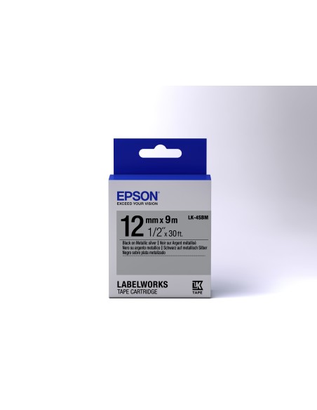 Epson Nastro fondo Argento per testo Nero 12 9 LK-4SBM