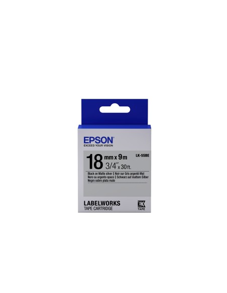 Epson Nastro fondo Opaco Argento per testo Nero 18 9 LK-5SBE