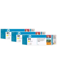 HP 91 3-pack 775-ml Yellow DesignJet Pigment Ink Cartridges cartuccia d'inchiostro 1 pz Originale Giallo