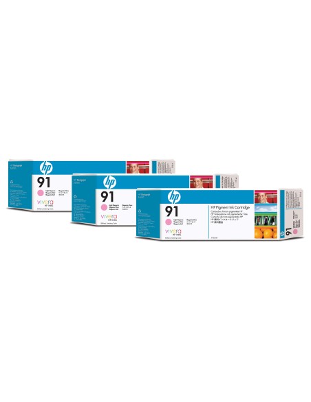 HP 91 3-pack 775-ml Light Magenta DesignJet Pigment Ink Cartridges cartuccia d'inchiostro 1 pz Originale Magenta chiaro