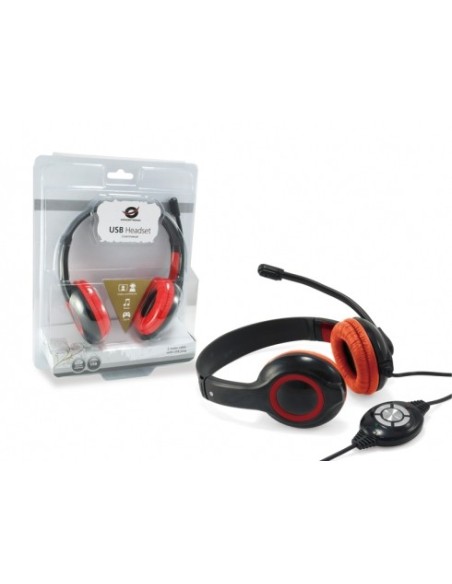 Conceptronic CCHATSTARU2R cuffia e auricolare Cablato A Padiglione Musica e Chiamate USB tipo A Rosso