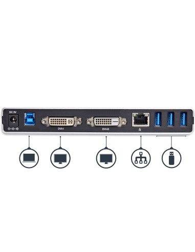 StarTech.com Docking Station Universale per Laptop USB 3.0 per dual-monitor DVI Gigabit Ethernet con adattatori HDMI   VGA