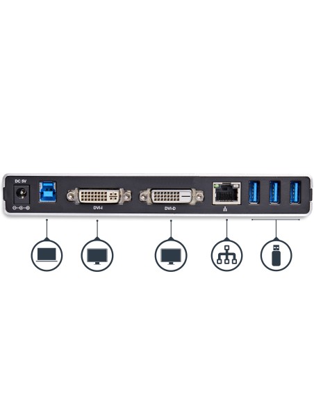 StarTech.com Docking Station Universale per Laptop USB 3.0 per dual-monitor DVI Gigabit Ethernet con adattatori HDMI   VGA