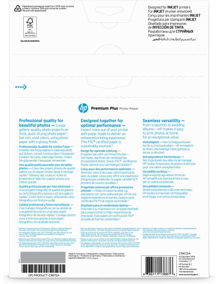 HP Confezione da 20 fogli carta fotografica Premium Plus, lucida A4 210 x 297 mm