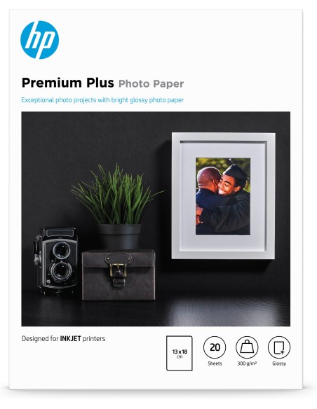 HP Confezione da 20 fogli carta fotografica Premium Plus, lucida 13 x 18 cm