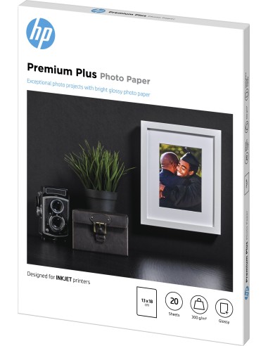 HP Confezione da 20 fogli carta fotografica Premium Plus, lucida 13 x 18 cm