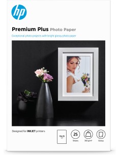 HP Confezione da 25 fogli carta fotografica Premium Plus, lucida 10 x 15 cm