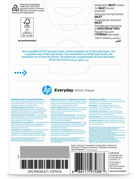 HP Confezione da 100 fogli carta fotografica lucida Everyday 10 x 15 cm