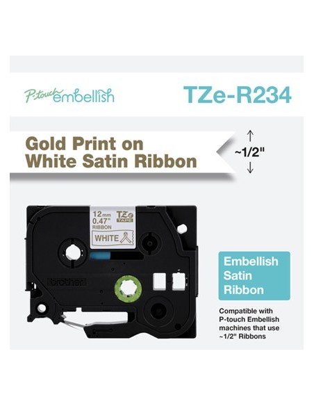 Brother TZE-R234 nastro per etichettatrice Oro su bianco