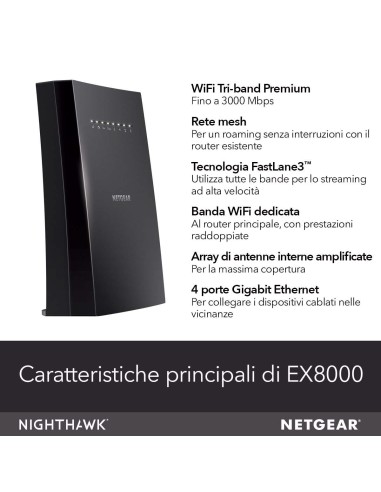 NETGEAR EX8000 router wireless Gigabit Ethernet Banda tripla (2.4 GHz 5 GHz 5 GHz) 4G Nero
