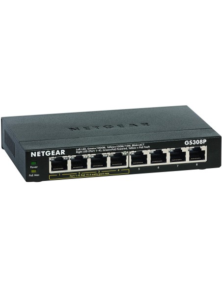 Netgear GS308P Non gestito Gigabit Ethernet (10 100 1000) Supporto Power over Ethernet (PoE) Nero