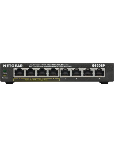 Netgear GS308P Non gestito Gigabit Ethernet (10 100 1000) Supporto Power over Ethernet (PoE) Nero