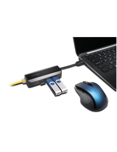 Kensington UA3000E Adattatore Ethernet e hub a 3 porte USB 3.0 - Nero
