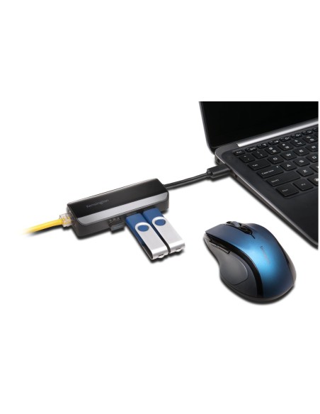 Kensington UA3000E Adattatore Ethernet e hub a 3 porte USB 3.0 - Nero