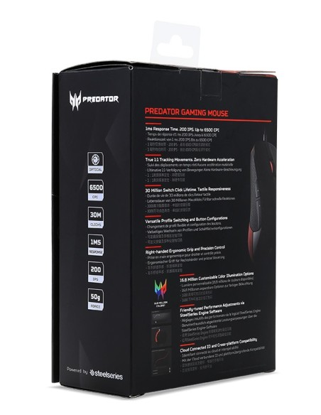 Acer Predator mouse Mano destra USB tipo A Ottico 6500 DPI
