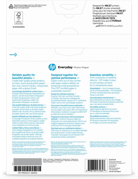 HP Confezione da 100 fogli carta fotografica lucida Everyday A4 210 x 297 mm