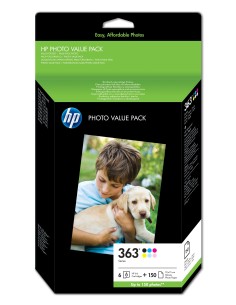 HP Pachet de valoare foto seria 363 - 150 coli 10 x 15 cm cartuccia d'inchiostro 1 pz Nero, Ciano, Ciano chiaro, Magenta